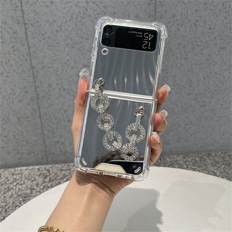 เคส Z Flip 4 - Z Flip 3 - Z Flip3 - Flip4 5G พร้อมกระจกกันกระแทกและสายหินแวววาวหรูหรา