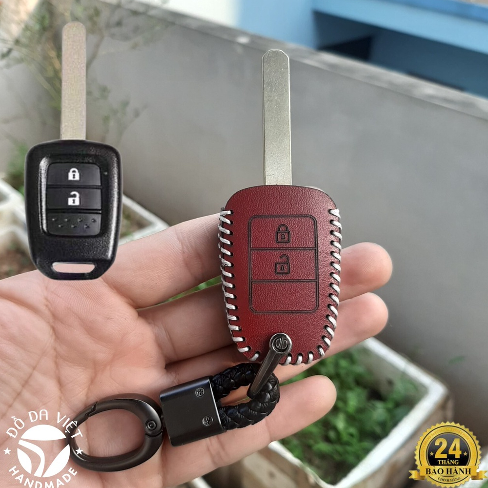 ( หนังแท ้ 100 % ) ซองกุญแจ Honda Brio, City, Civic 2014-2018 กุญแจกลไก 2 ปี