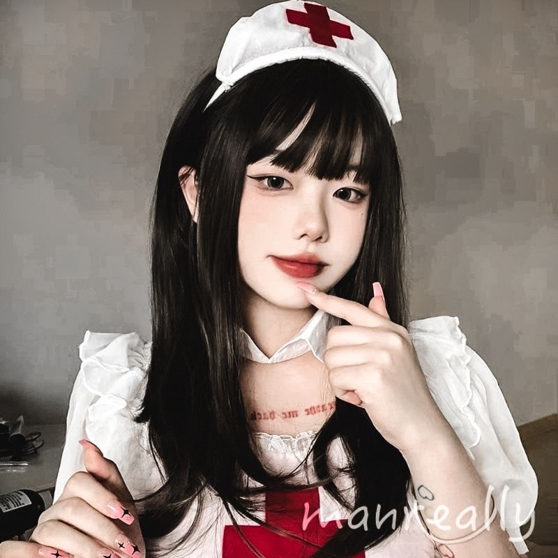 [มีจําหน่าย] วิกผม/พยาบาลสีดําที่ถูกนําความร้อน วิกผม-วัยรุ่น/โลลิต้า/คอสเพลย์ BHT051 [Miu คอสเพลย์]