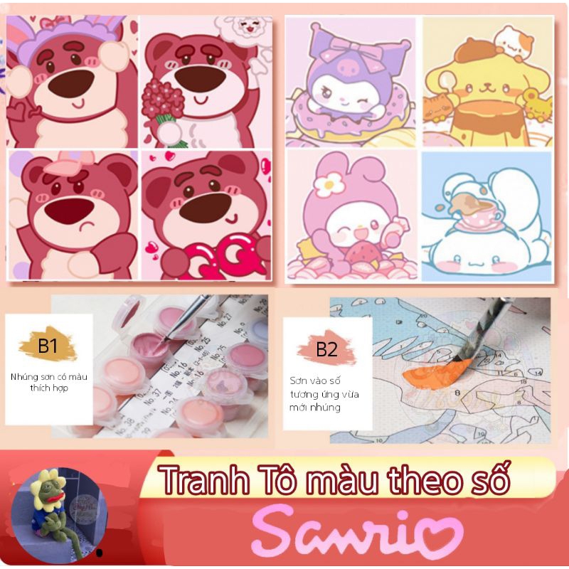 SANRIO ระบายสีตามตัวเลข ภาพวาดดิจิตอล ภาพสีน้ํามัน ซานริโอ และ ภาพวาดเพชรหมีสตรอเบอร์รี่