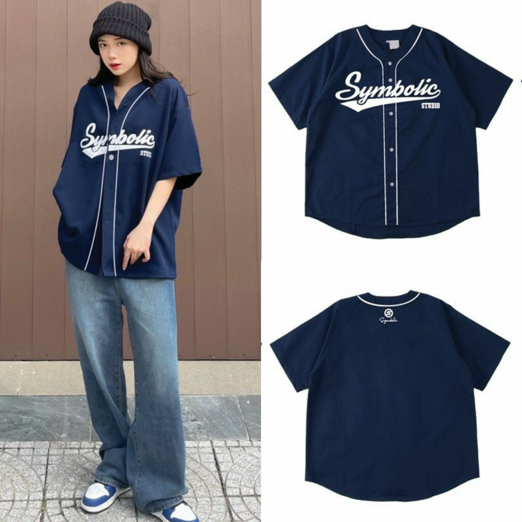 เสื้อเบสบอลหลวมแขนสั้น SymBolic ปักตัวอักษร Symbolic unisex ผู้ชายและผู้หญิง Ulzzang สไตล์เสื้อหลวม