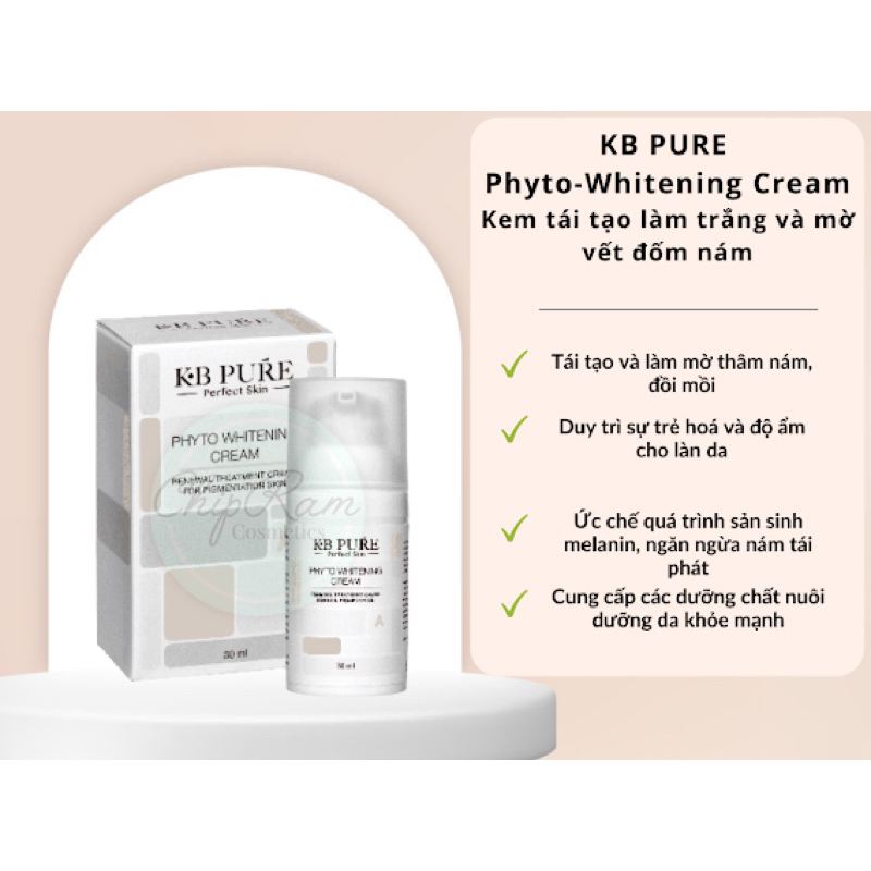 Kb Pure Phyto Whitening Cream - ครีมไวท ์ เทนนิ ่ งฟื ้ นฟูและจุดด ่ างดําที ่ ดื ้ อรั ้ นซีดจาง 30ml