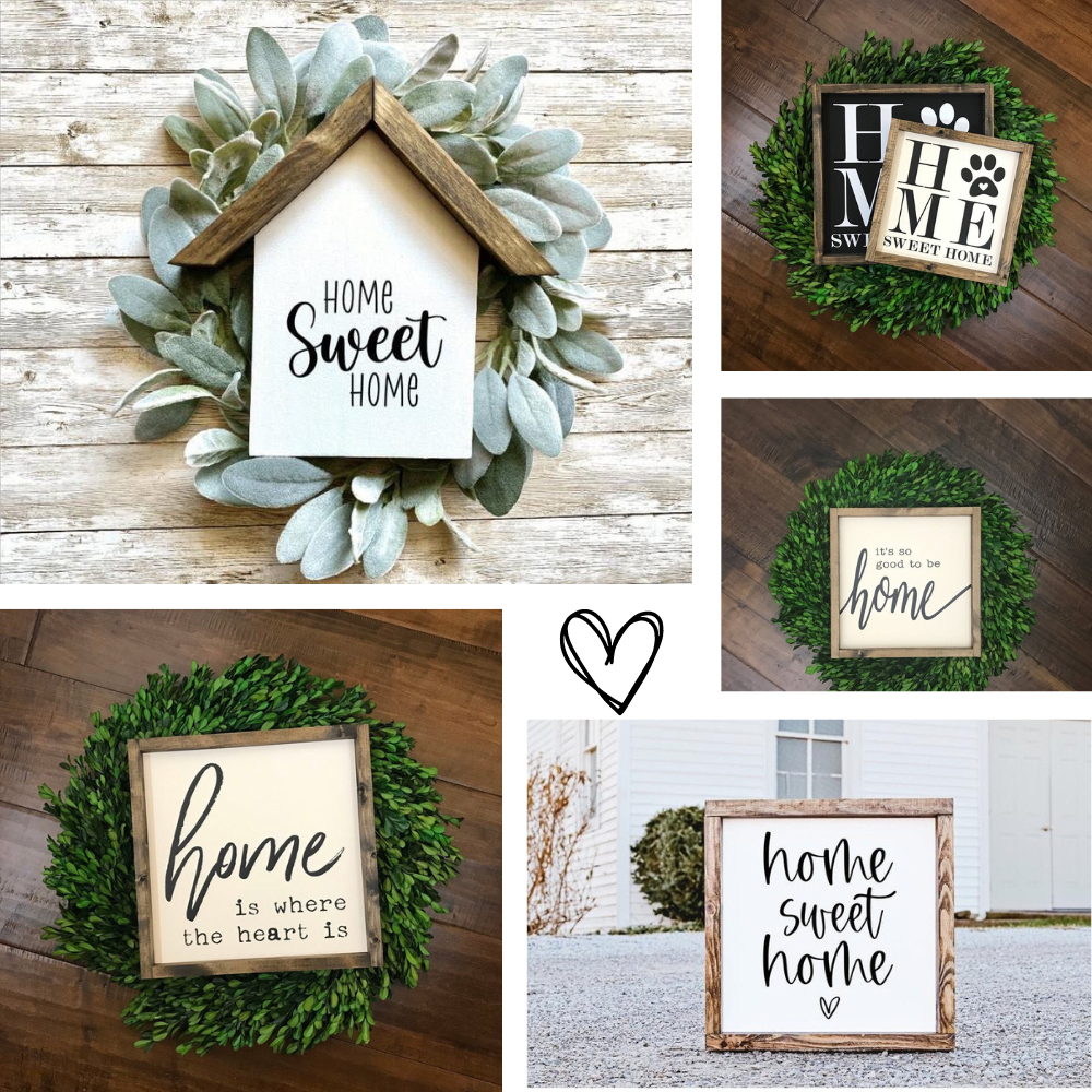 (LEAF RING NOT INCLUDED) ป้ายไม้ Home Sweet Home สไตล์วินเทจ ป้ายยินดีต้อนรับสําหรับตกแต่งผนัง