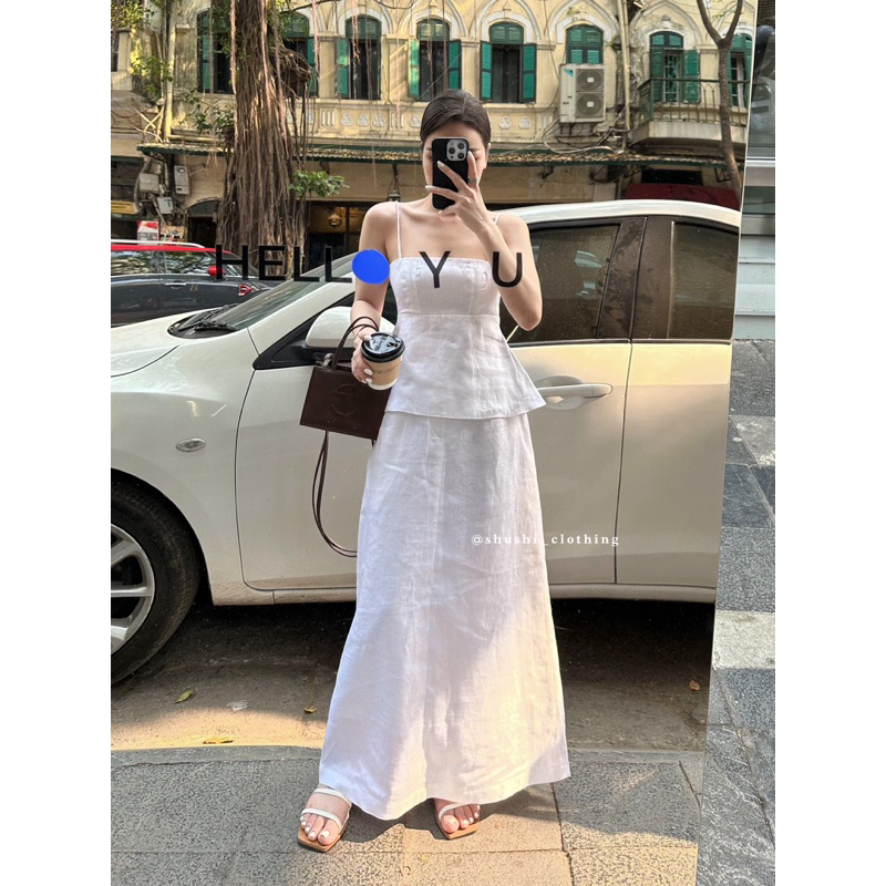 Ayu Top – เสื้อเชิ้ตลินิน 2-Strap Flared (รูปถ่ายเดิม)
