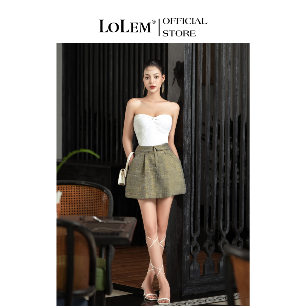 Lolem CVA059 กระโปรงทรงเอจับจีบเว้าหลังผ้าคอตตอนคุณภาพสูง