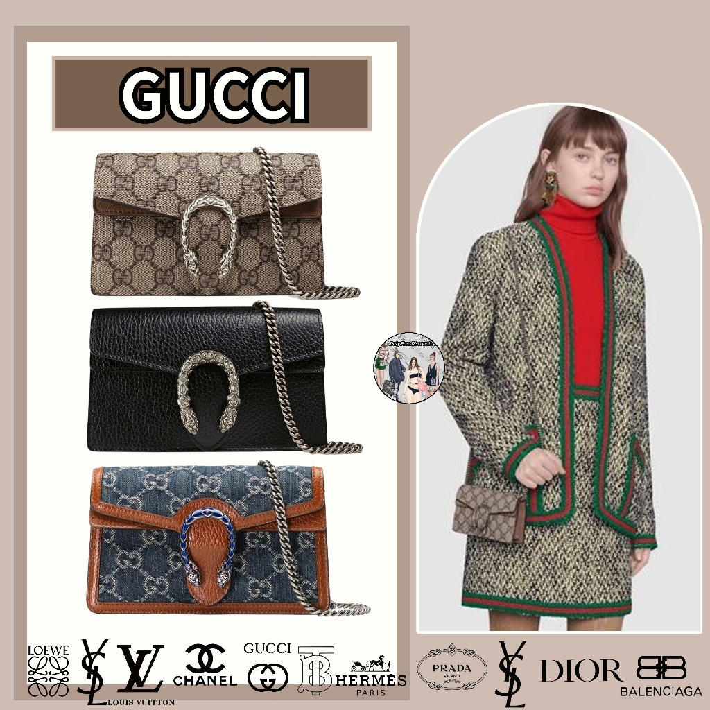 มินิผ้าใบ Dionysus GG Supreme / Gucci Pocket Tigerhead กระเป๋าสะพายโซ่