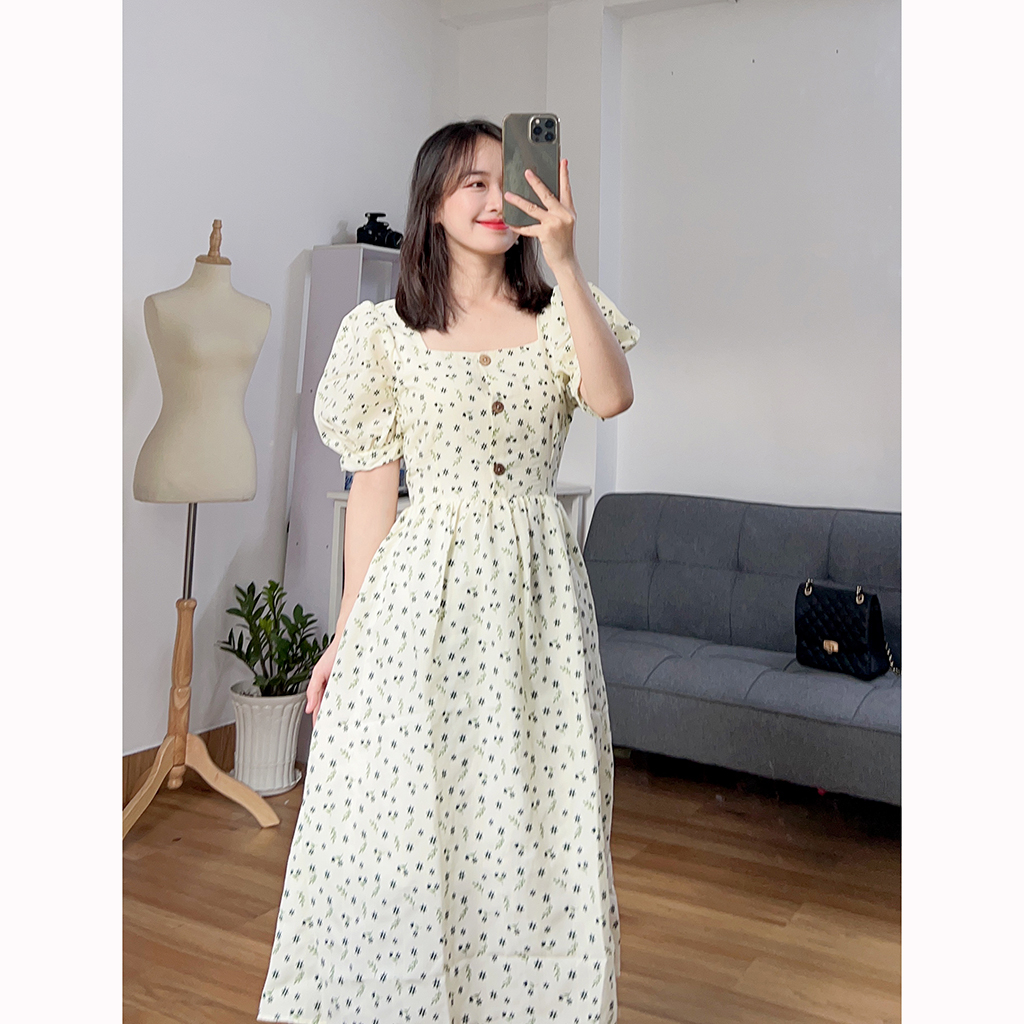 เดรสลายดอกไม้คอเหลี่ยม babydoll น่ารัก LRD005