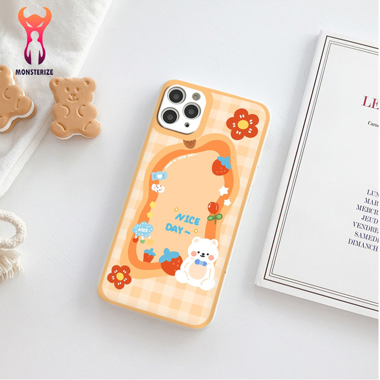 เคสนิ่มขอบสี่เหลี่ยมและลายหมีขาวสําหรับiPhone 13 12 11 Pro Max SE 2020 X XR XS ip 8 7 6 - ng343a