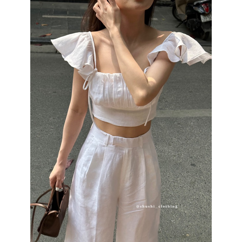 Pidi TOP - เสื้อเชิ้ตผ้าลินิน Frilly พรีเมี่ยม (ภาพเดิม)