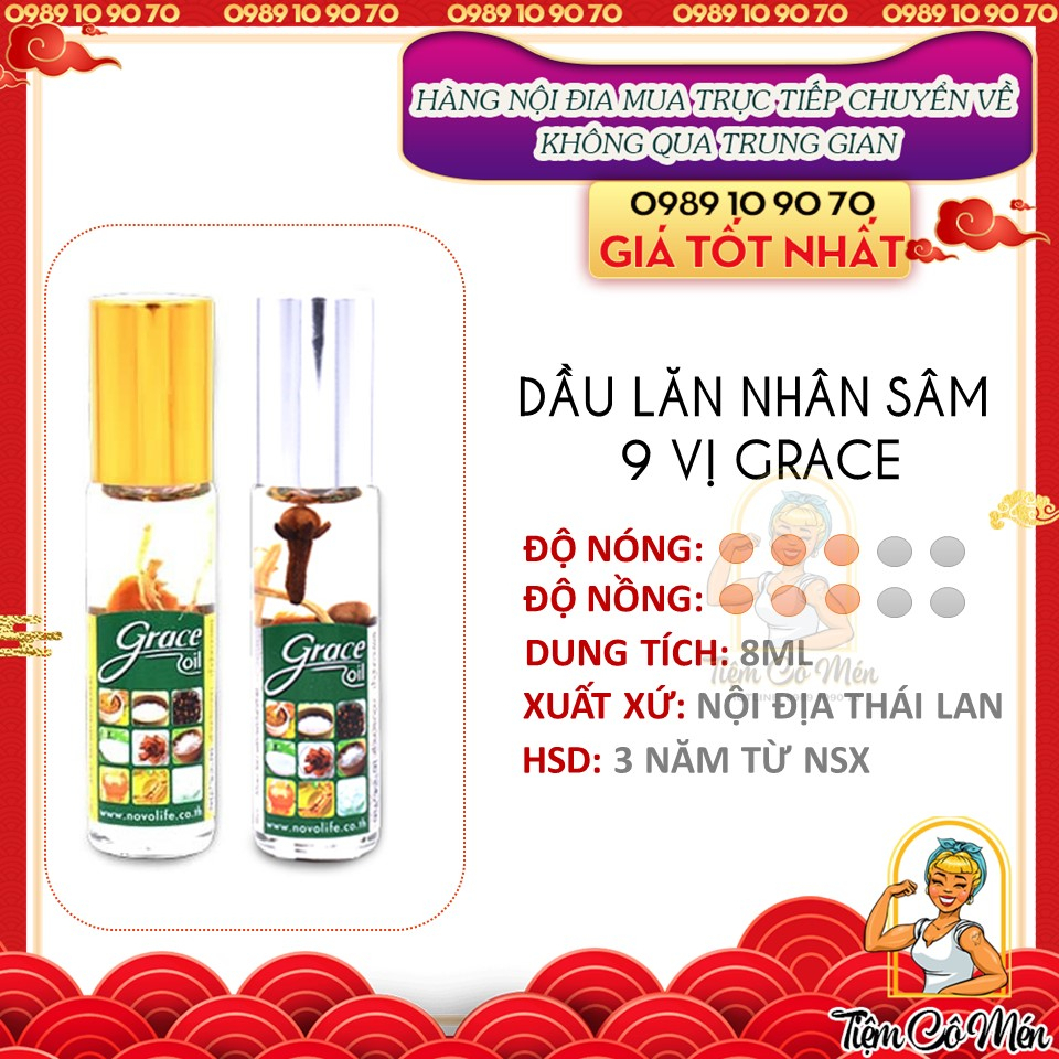 [ ของแท ้ ] Grace Ginseng Oil 9 รสสมุนไพรไทย ( หมวกขาว / หมวกเหลือง ) - 8ML-ประเทศไทย
