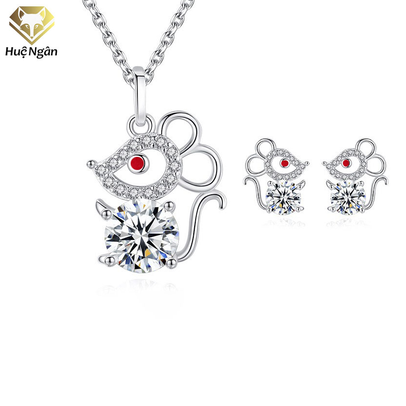 925 Hue Ngan ชุดสร้อยคอและต่างหูผู้หญิงสีเงินอิตาลี - เมาส์ทอง PP1786-RYE141139