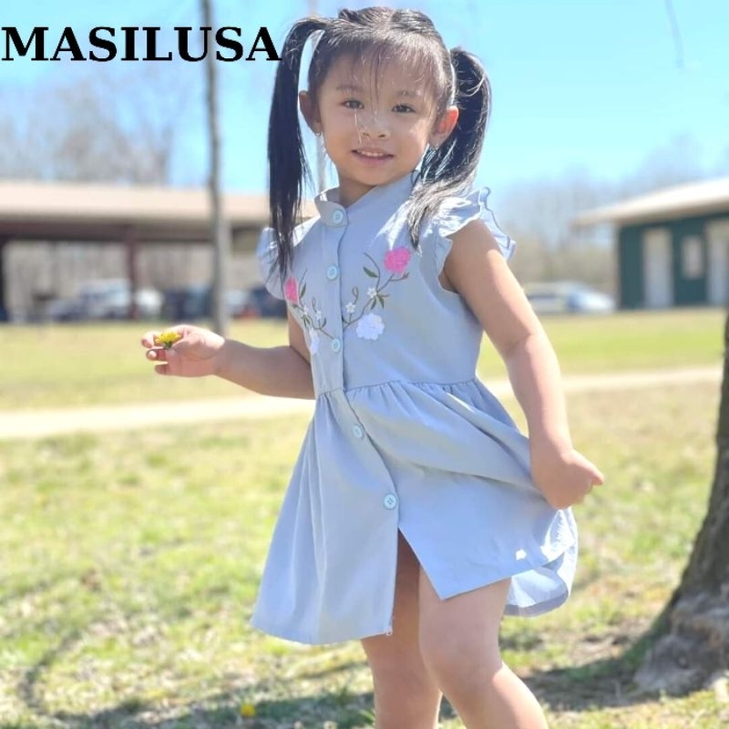 ชุดเดรสผ้าลินินสําหรับเด็กผู้หญิง 3-7 YEARS OLD, 15KG-35KG สําหรับเด็กผู้หญิง Summer Size 15kg 35kg