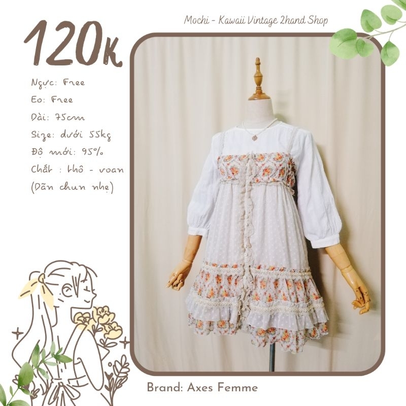 Axes Femme เอี๊ยมลายดอก Set + เสื้อกล้ามสไตล์โลลิต้า