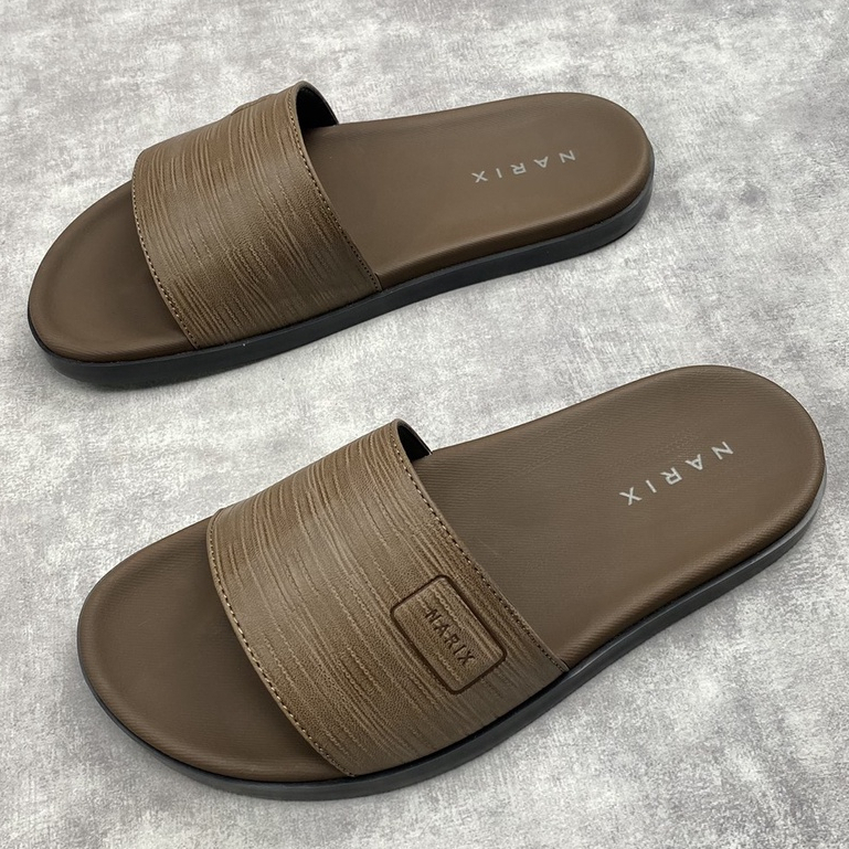[N24] รองเท้าแตะผู้ชายคุณภาพสูง - รองเท้าแตะผู้ชายหนังวัวสีน้ําตาลกาแฟพร้อมพื้นยาง รหัสสินค้า N24