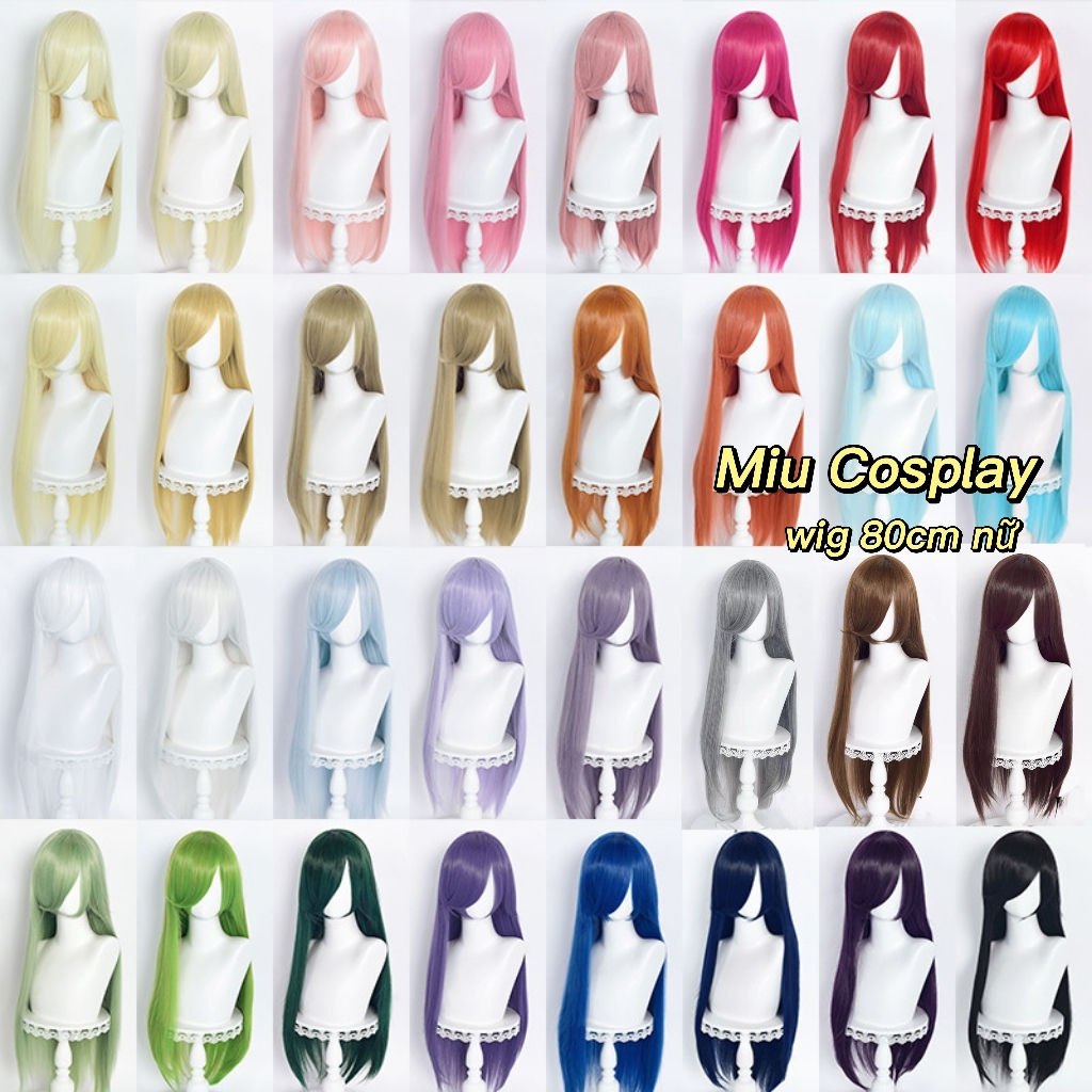 [มีอยู่] ผู้หญิงพื้นฐาน 80ซม คอสเพลย์ วิกผม/วิกผมสีน้ําเงิน แดง ม่วง เหลือง ดํา ขาว เทา น้ําตาล ชมพู ส้ม น้ําตาล [มิอุ คอสเพลย์]