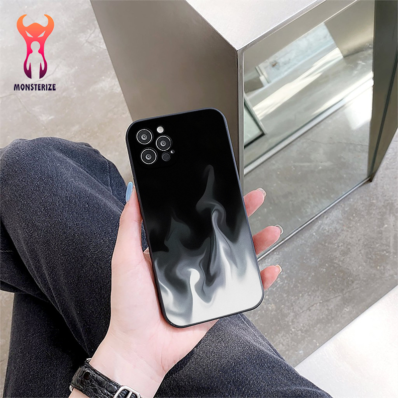 เคสไอโฟนขอบสี่เหลี่ยมเปลวไฟขาวดํา 6/6splus/7/7plus/8/8plus/x/xr/xs/11/12/13/pro/max/plus/promax - q2