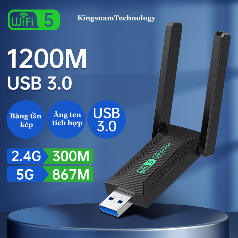 ตัวรับสัญญาณ wifi 1200mbps ความเร ็ วสูง 2-แบริ ่ งเสาอากาศ PC 2.4 / 5g usb 3.0 MT7612UN A01 usb wifi พอร ์ ต