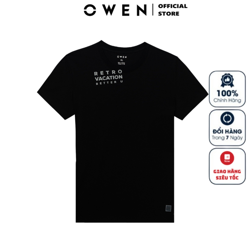 Owen TSN เสื้อยืดคอกลมแขนสั้นผู้ชาย231442 เสื้อยืด สีดํา เบา เท่ ผ้าคอตตอนโมดอลคุณภาพสูง ทรงพอดีตัว