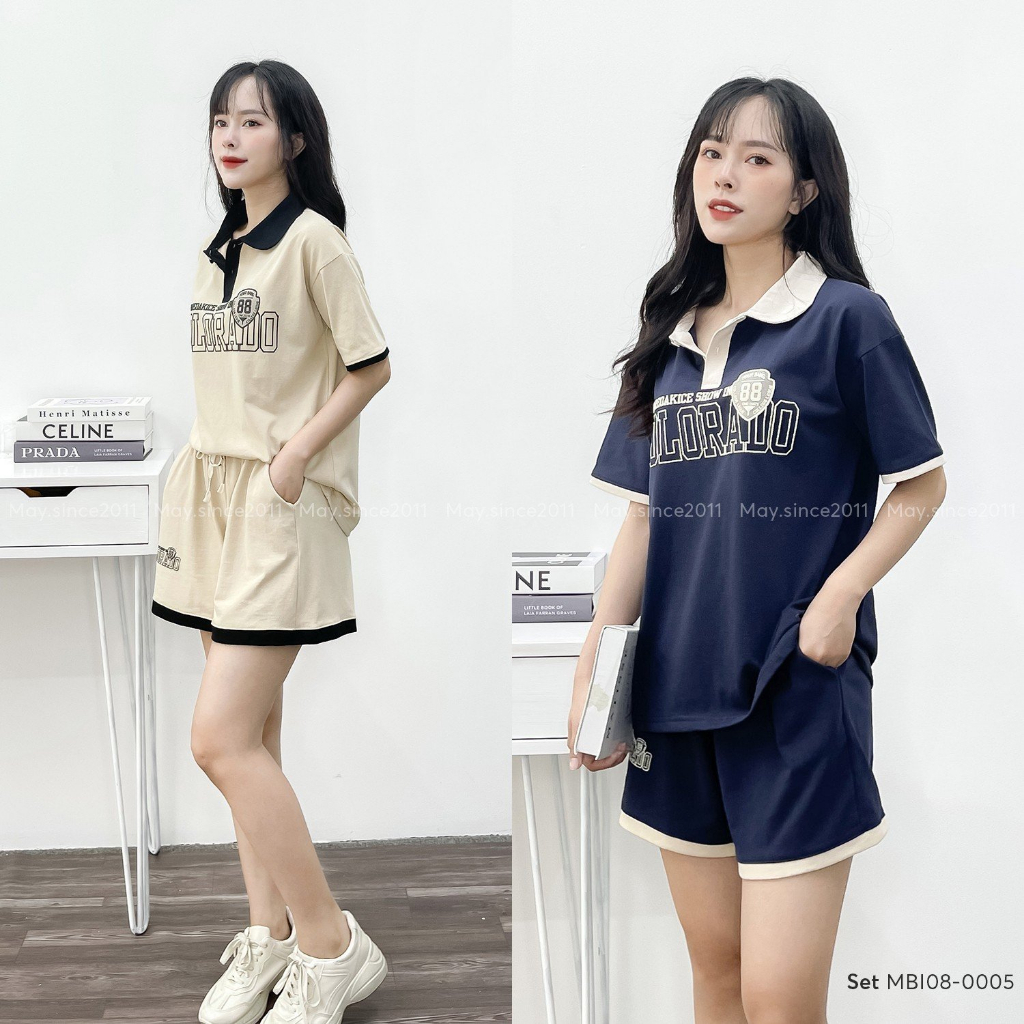 MAY.SINCE2011 ชุดผ้าฝ้ายพร้อมคอปกพิมพ์ลายตัวอักษรหลวมสบาย MBI08-0005