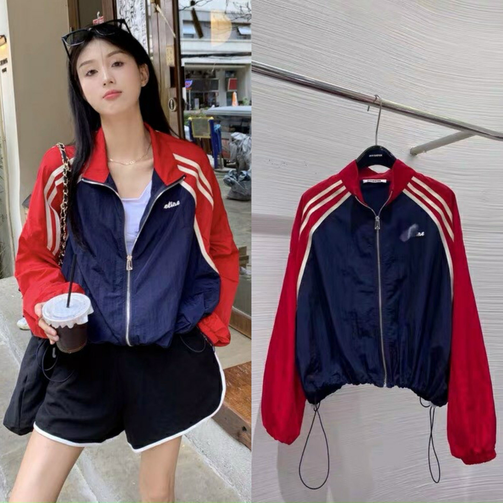 เสื้อแจ็คเก็ตร่มชูชีพแบบมีน้ําหนักกลาง 2 ชั้นสําหรับผู้หญิง_แขนเสื้อทําจากขนสัตว์ถักหรูหรา_มีเส้นในผ้าร่มชูชีพ เย็น มิโร ของแท้
