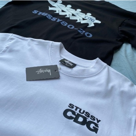 STUSSY x CDG เสื้อยืดแขนสั้นผู้ชายและผู้หญิง Cotton 100% Premium Oversize Form VNXK รูปถ่ายจริง ป้าย