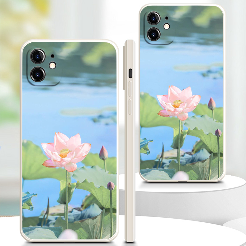 เคสโทรศัพท์ดอกบัวสีชมพูบริสุทธิ์ที่สวยงามสุด 14 Pro max 13 Pro max 12 Pro max 11 Pro max xr xs max e