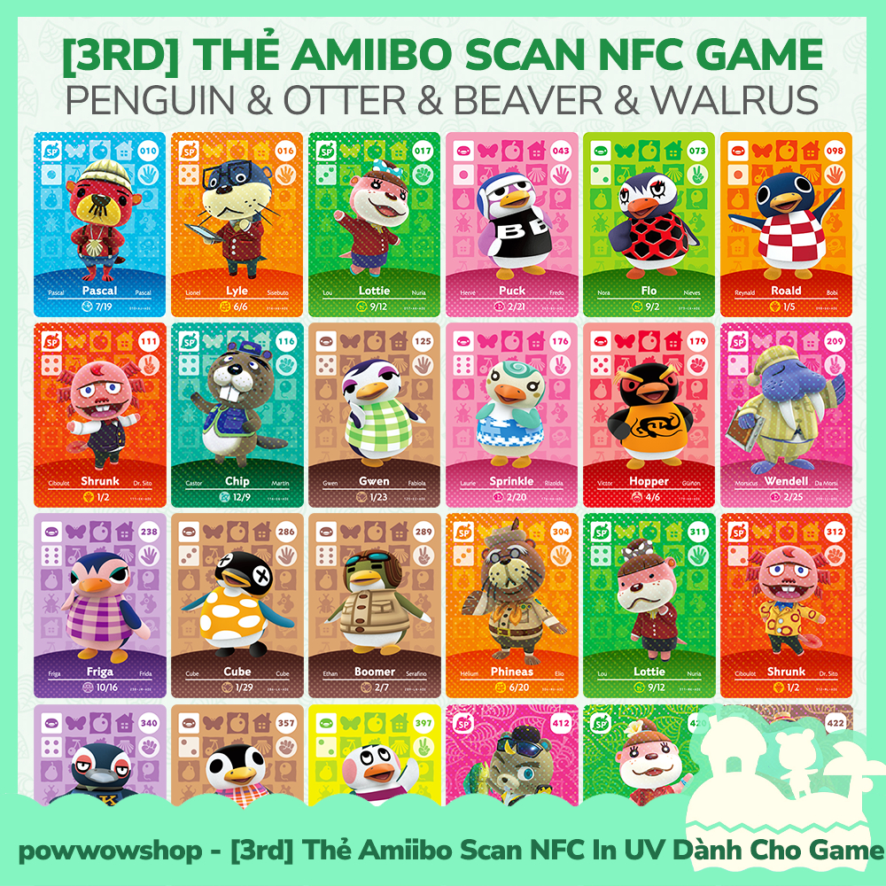 [ คลังสินค ้ าพร ้ อม VN - Express ] 3rd Amiibo Scan NFC Penguin &amp; Otter &amp; Beaver Walrus Animal Crossing New Horizons Nintendo Switch Card