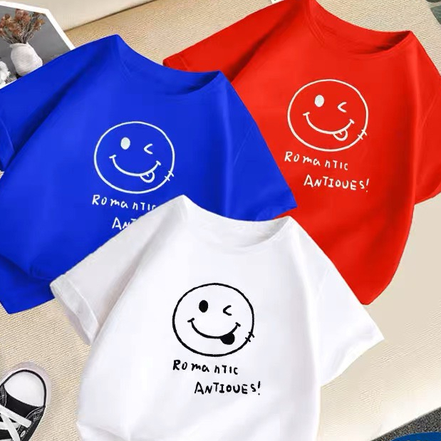 เสื้อยืดเด็กชาย 15-50กก. ผ้าฝ้ายเย็น 4-WAY พร้อมพิมพ์ R0MAN SMILE FACE แฟชั่นเด็ก BABEKIDS