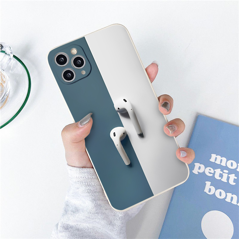 เคส iPhone ทรงสี่เหลี่ยมกันกระแทกรูปหูฟังที่สวยงามเพื่อปกป้องกล้องสําหรับ iPhone 6/6s/7/8/X/XS/11/12