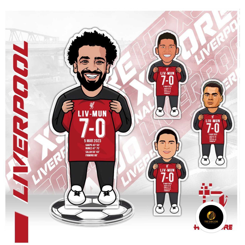 โมเดล สแตนดี้ พิมพ์ลายภาพนักเตะ ลิเวอร์พูล เอฟซี ถือเสื้อบอล 7-0 โมเดลฟุตบอลตั้งโต๊ะ เป็นของขวัญ หรือตกแต่ง