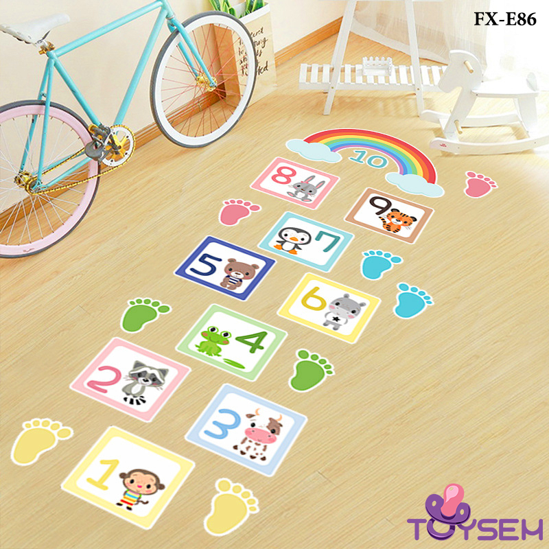 Toysem hopscotch game floor Decal FX-E86 ลายสายรุ้งในกล่องจาก 1 ถึง 10 - ของขวัญวันเกิดสําหรับเด็ก