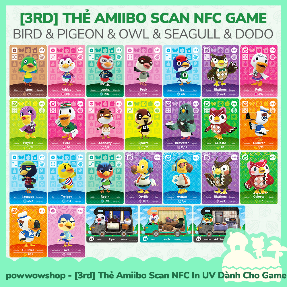 [ คลังสินค ้ าพร ้ อม VN - Express ] 3rd Amiibo Scan NFC Bird Pigeon Owl Seagulldo Animal Crossing New Horizons Nintendo Switch Card