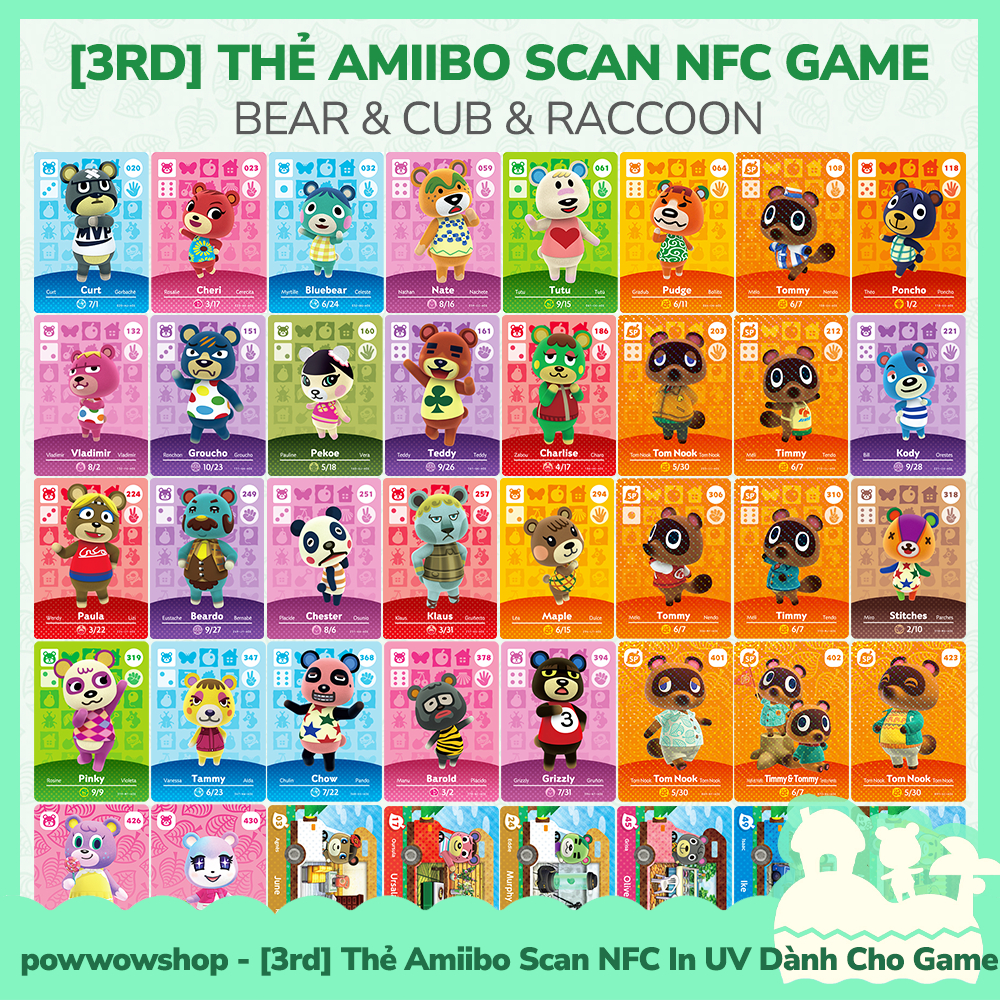 [ คลังสินค ้ าพร ้ อม VN - Express ] 3rd Amiibo Scan NFC Bear Cub Raccoon เกมสัตว ์ Crossing New Horizons Nintendo Switch Card