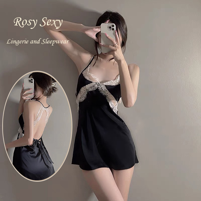 ชุดนอนเซ็กซี่เปลือยหลัง 2 สายผ้าไหมบาง LG389