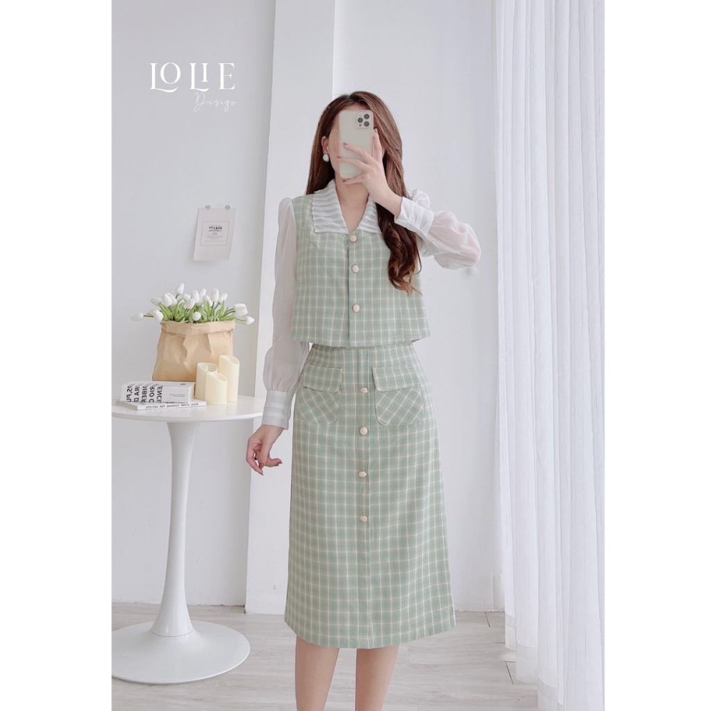 ชุดลายทางสํานักงาน Stylized (รวมเสื้อและกระโปรง) - S698 - Design by Lolia