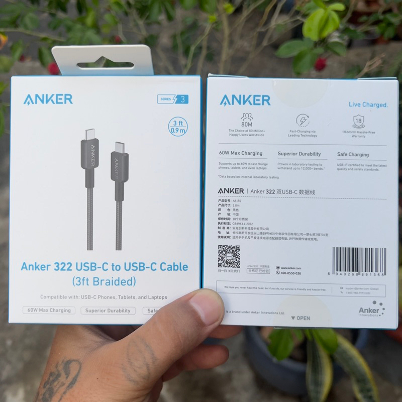 สายชาร์จ Anker A81F5-0.9m/A81F6-1.8m 60W CC.