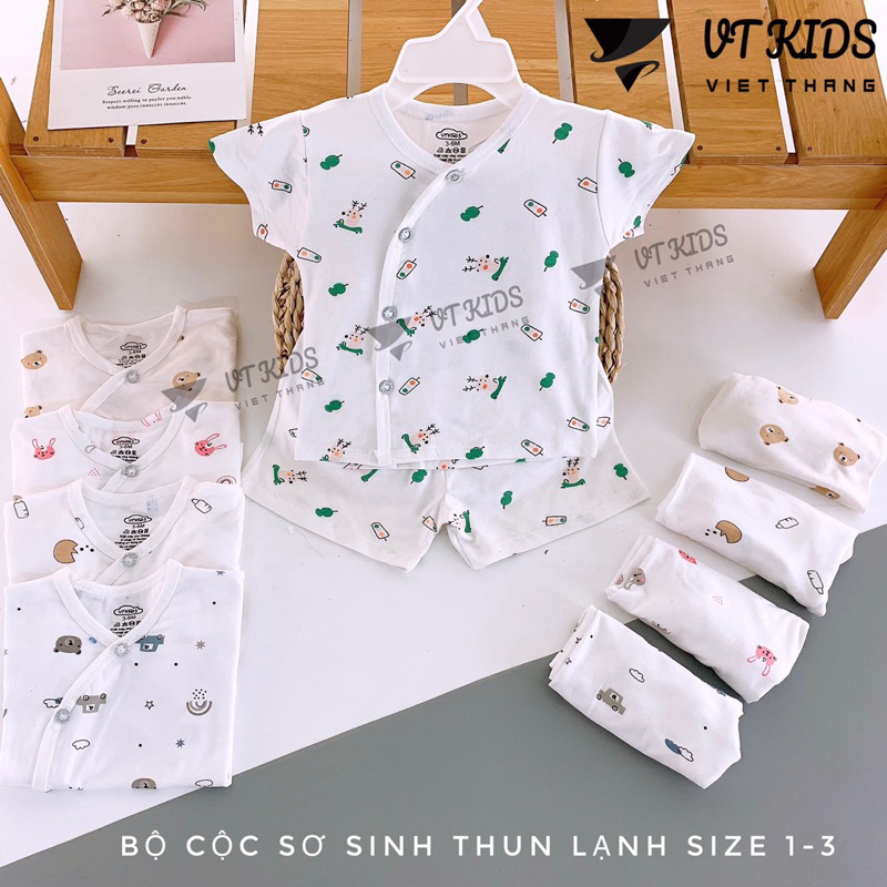 Vtkids ชุดเซ็ตแขนสั้นเด็กแรกเกิดกระดุมเบียส ผ้านิ่ม เย็น ยืด ผ้ายืดหยุ่นซึมซับ พิมพ์ลายน่ารัก