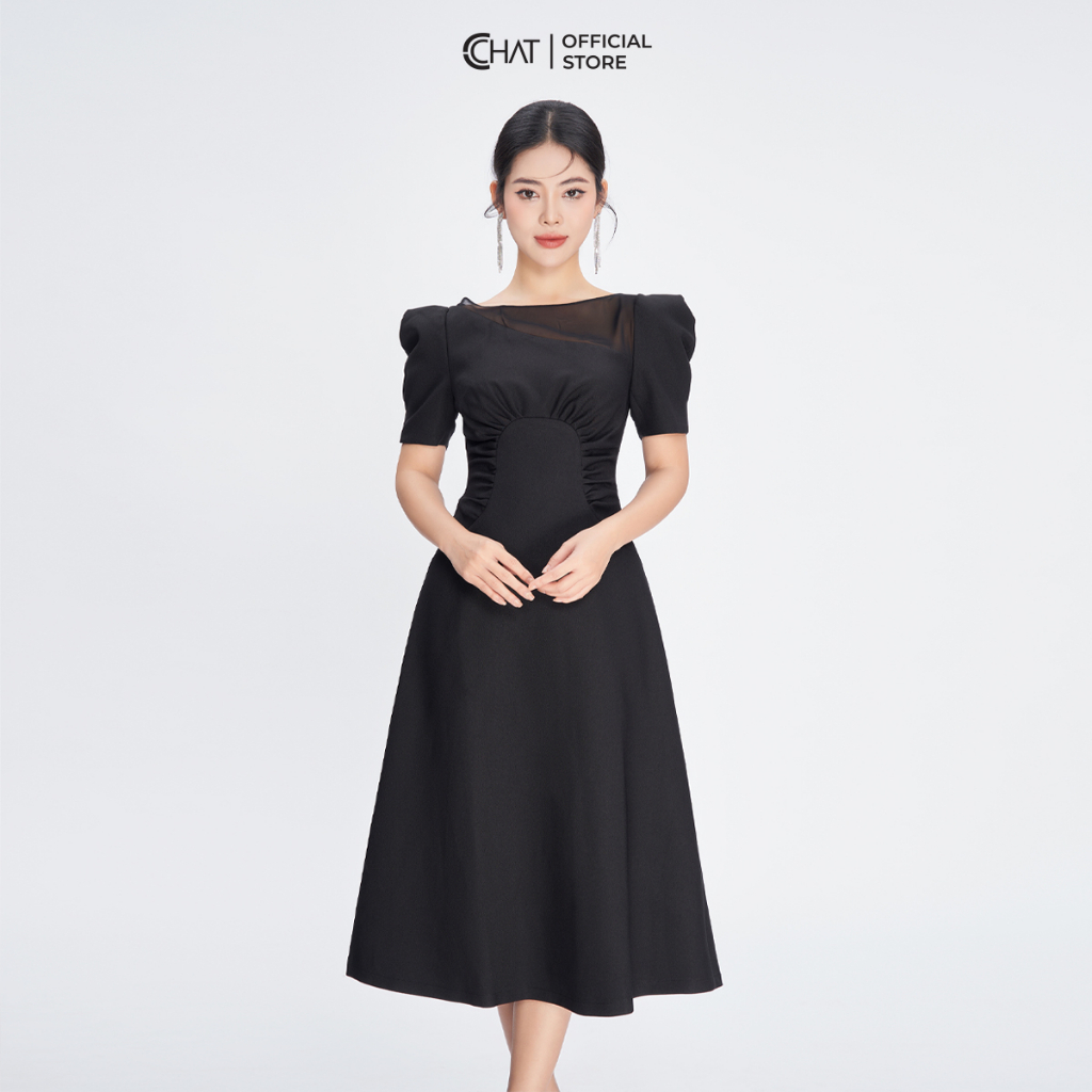 ชุดเดรสคอปกสตรีผ้าทูลเนื้อนุ่มคุณภาพสูง 53VNS8003AT