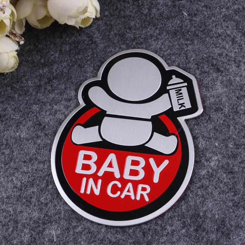 แสตมป์โลโก้ Baby in car อลูมิเนียมคุณภาพสูง big Baby ถือขวดนม 7.5cm x 10cm สติ๊กเกอร์ตัวอักษรพร้อมเท