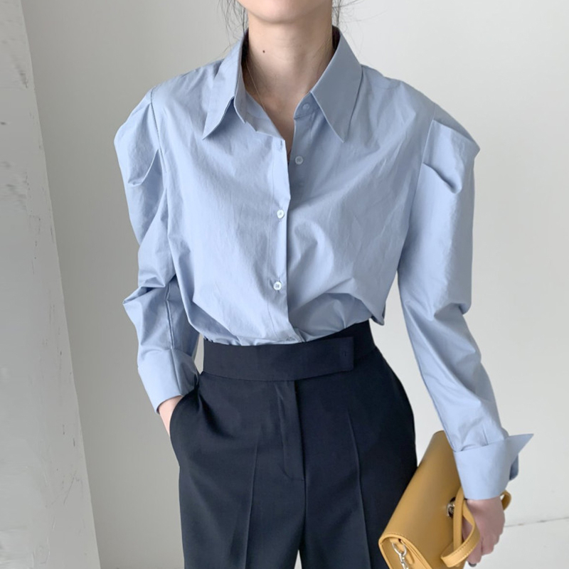 A44|เสื้อเชิ้ตสํานักงานผู้หญิงเกาหลีแขนยาวหรูหราสําหรับทํางานโรงเรียนออกนอกบ้าน