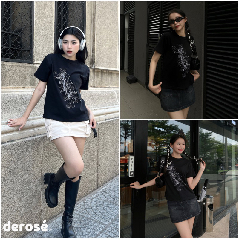 GREY SHADE DEROSE BABYTEE - เสื้อยืด Babytee ริ้วเทา