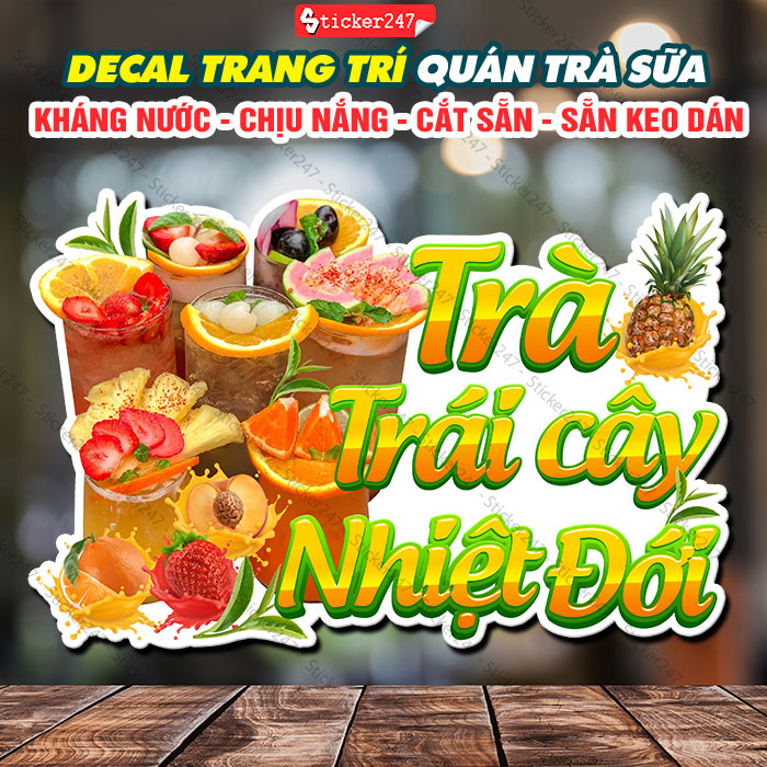 Tropical Fruit Tea Wall Painting สติ๊กเกอร์ตกแต่งสําหรับร้านชานม เครื่องดื่ม - Tropical Fruit Tea De