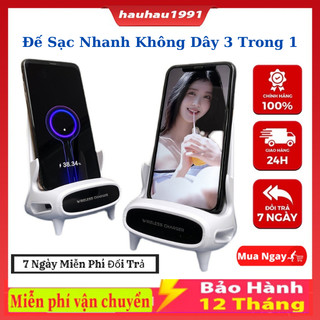 Đế sạc không dây kèm giá đỡ điện thoại thế hệ mới-3 in 1 Hổ trợ sạc nhanh 15W, Bảo hành 12 tháng