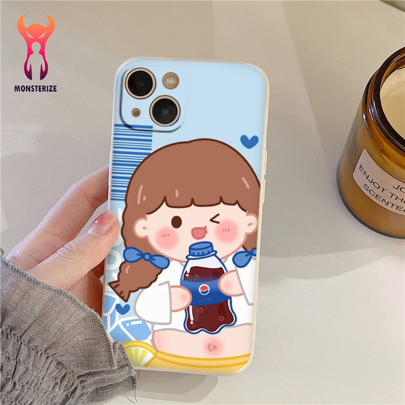 Pepsi สาวขอบสี่เหลี่ยมเคสนิ่มสําหรับ iPhone 13 12 11 Pro Max SE 2020 X XR XS ip 8 7 6 - e7245a