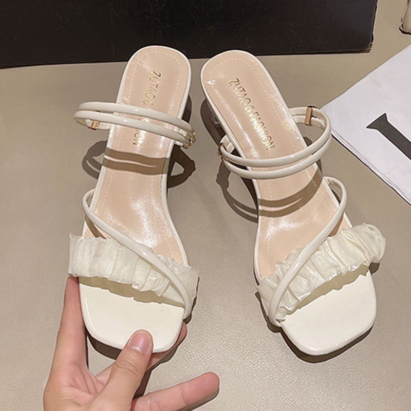 รองเท้าส้นสูงผู้หญิง 9 นิ้วพื้นนางฟ้า รองเท้าแตะส้นสูงสายระบาย ขนาดมาตรฐาน 35-39 2 สี ขาวและดํา ทีดี25 จาก แซม - รูปที่ 3