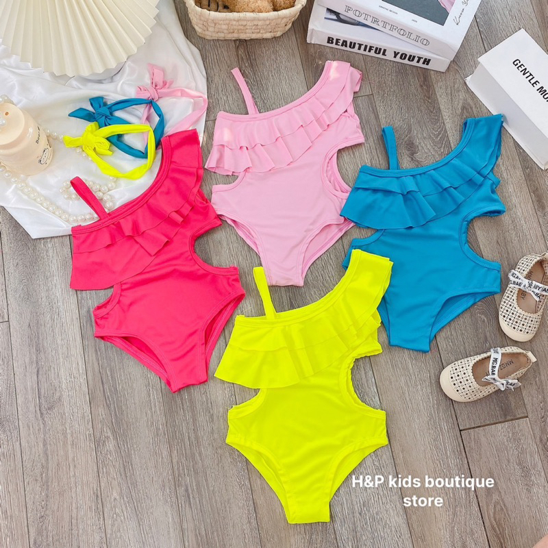 ชุดว่ายน้ําวันพีซเด็กผู้หญิงพร้อมที่คาดผม |บิกินี่ 4 สีสําหรับสวมใส่ในช่วงฤดูร้อน