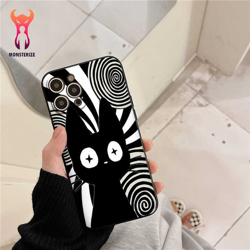 เคสโทรศัพท์ iPhone แมวสีดําและสีขาวสําหรับ iPhone 6plus/6s/7/7plus/8/8plus/x/xs/11/12/pro/max/plus/p