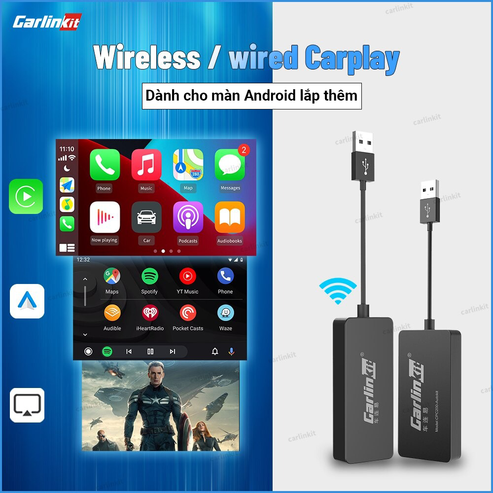 Carlinkit สําหรับ Android CPC200-CCPA Display - Apple Wireless Carplay และ Android Auto Wireless สําหรับหน ้ าจอ Android