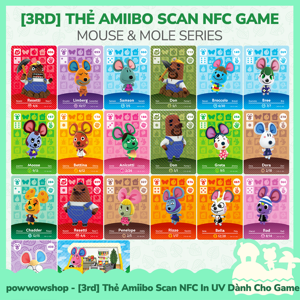 [ คลังสินค ้ าพร ้ อม VN - Express ] 3rd Amiibo Scan NFC Mouse &amp; Mole Series เกม Animal Crossing New Horizons Nintendo Switch Card