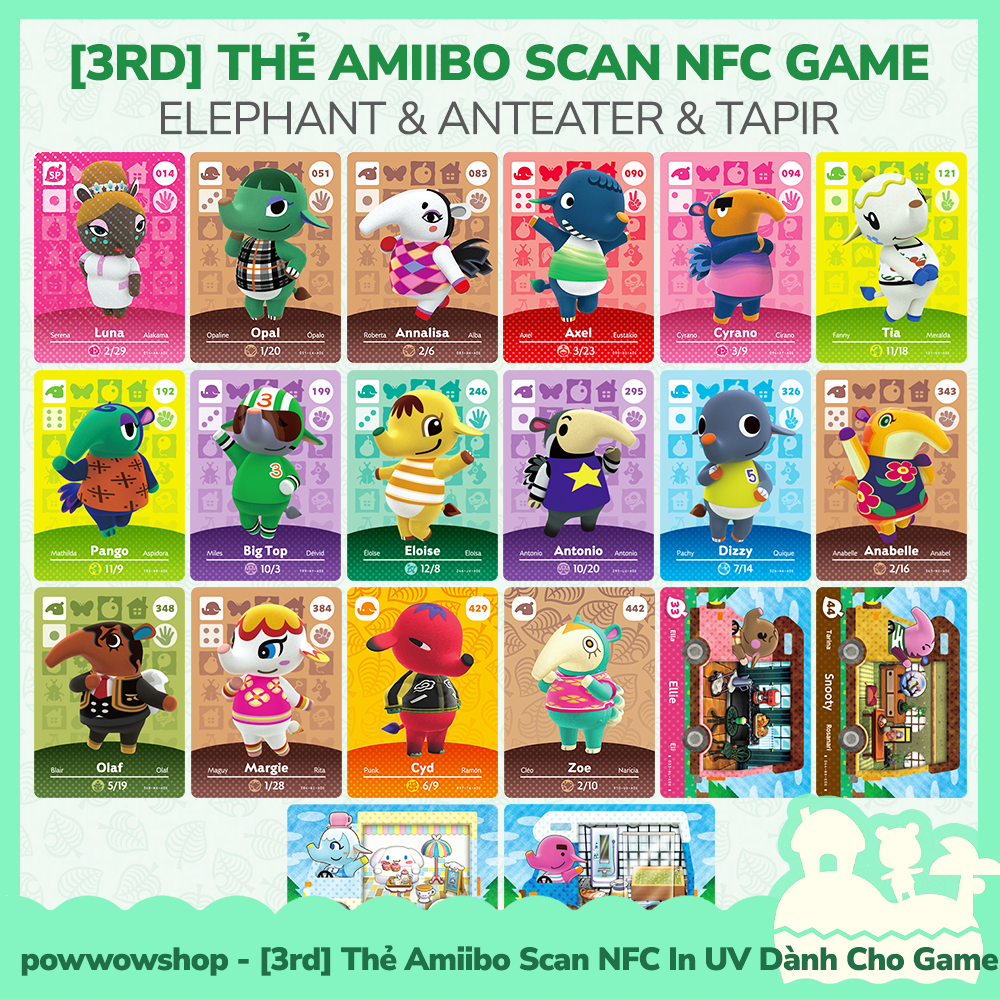 [ คลังสินค ้ าพร ้ อม VN - Express ] 3rd Amiibo Scan NFC Elephant &amp; Anteater &amp; Tapir Game Animal Crossing New Horizons Nintendo Switch Card